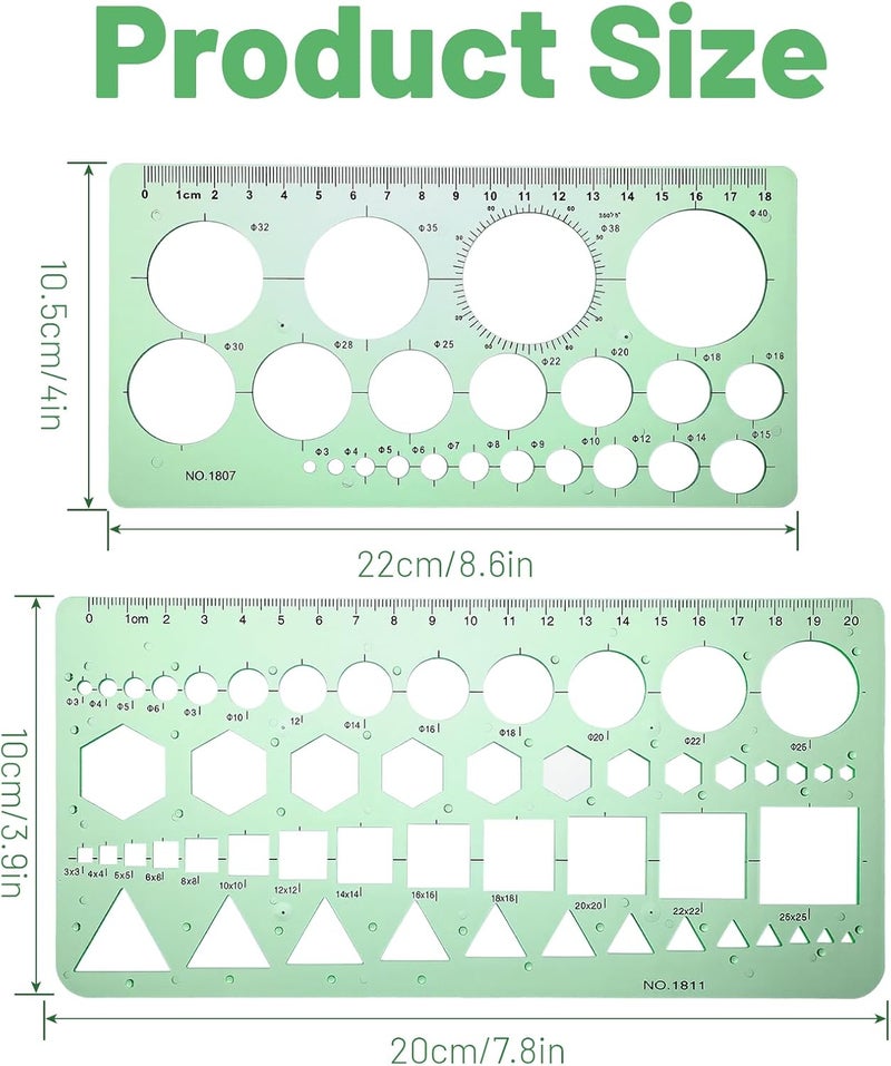 Elegaperma 2 pcs Circle Template for Drawing, Lightweight Portable Circle Stencils, Durable Geometric Stencil, Draw Geometric Shapes Such as Circles, Triangles, Squares, and Hexagons of Various Sizes - Image 2